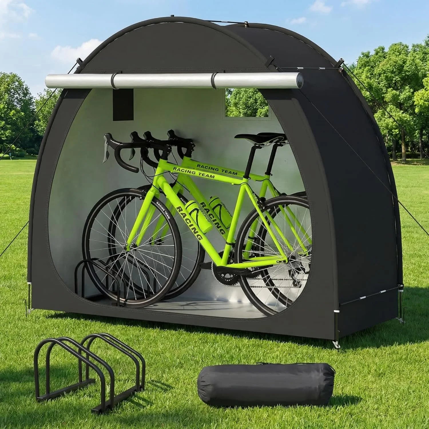 Discount Bike Tent with Bicycle Racks Outdoor Bicycle Storage Sheds, Black