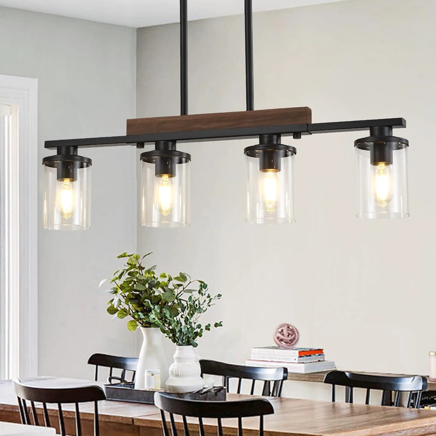 Discount Kitchen Lighting, Black Modern Rustic Wood Ceiling Pendant Light Fixtures - Image 3