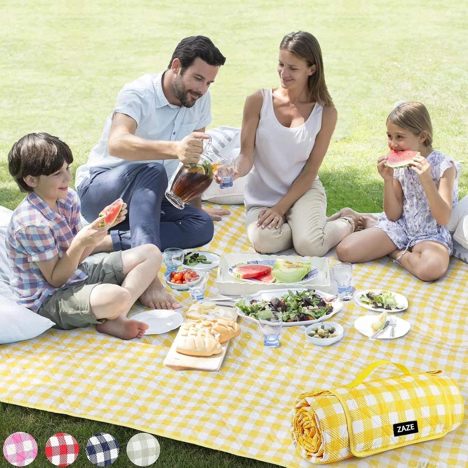 Lumi Discount Extra Large Picnic Outdoor Blanket, 80鈥漻80" Waterproof Foldable Blankets Gingham Picnic Mat for Beach
