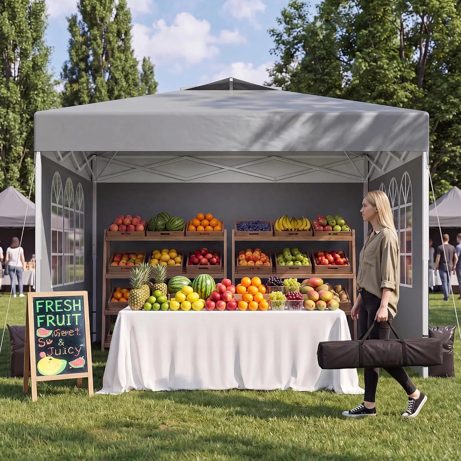 Discount Ponevora 10x10 One Push Pop Up Canopy Tent with Vented Roof, White