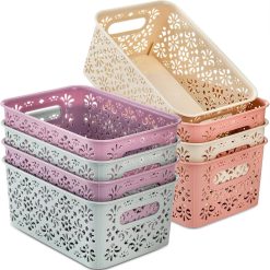 Discount Plastic Storage Baskets, Portable Small Pantry Organizer Baskets Bins with Handle, Stackable Household