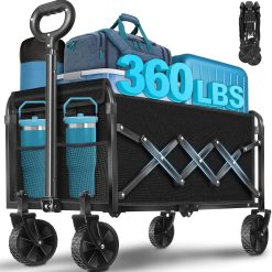 Lumi Discount Collapsible Wagon Cart with Wheels Foldable, 360 Lbs Heavy Duty Folding Utility Wagon