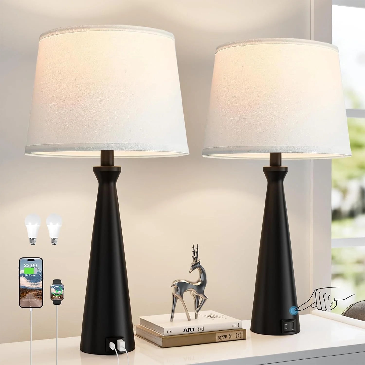 Discount Modern Table Lamps Set of 2, Dimmable, Bulb Included - Image 2