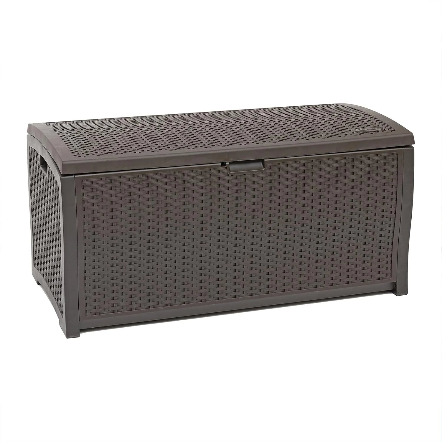 Discount 99 Gallon Wicker Horizontal Outdoor Deck Box with Hinged Lid, Water-Resistant Storage Solution for Patio