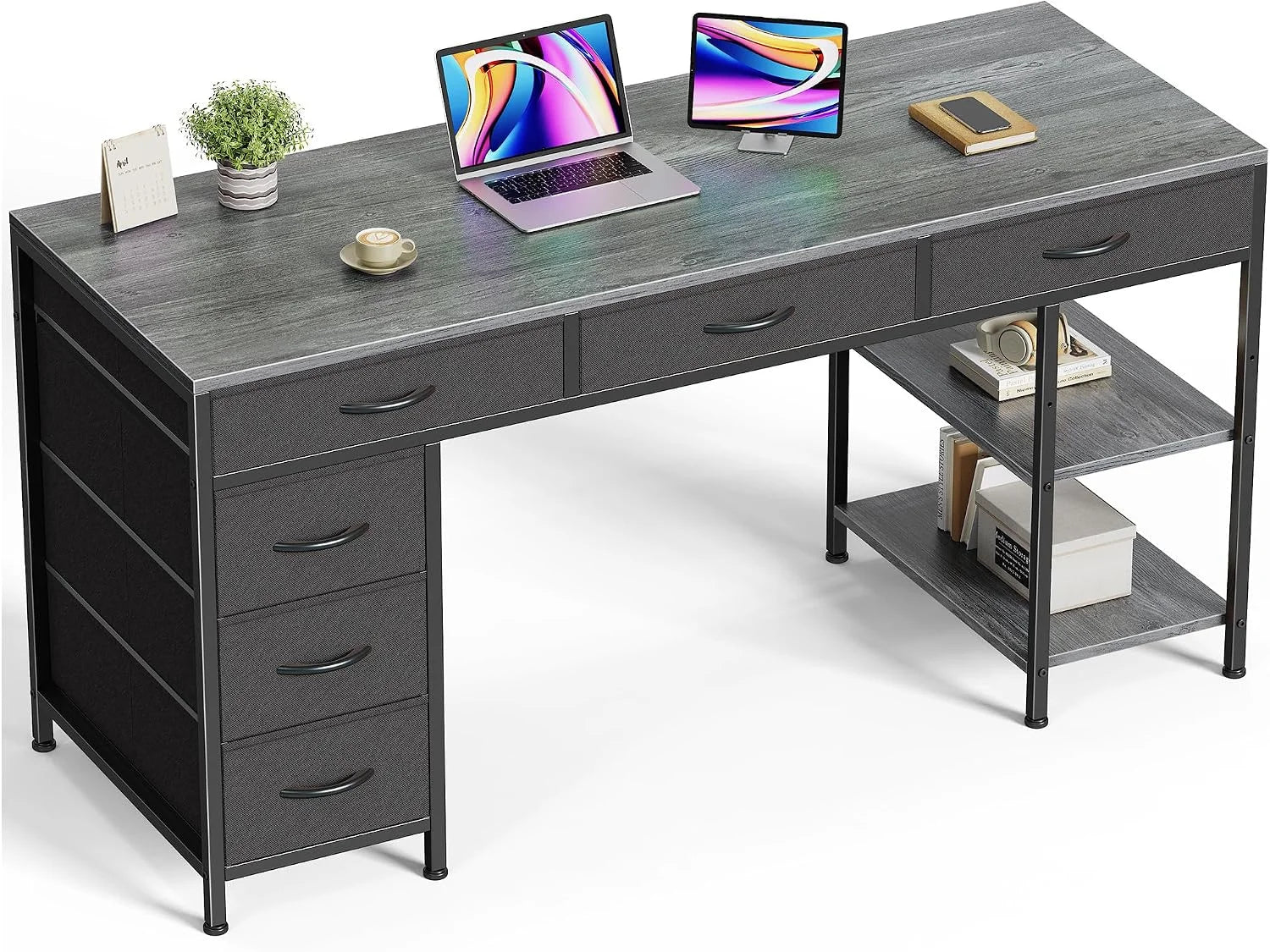 Lumi Discount Huuger Computer Desk with 6 Drawers, Office Desk with Shelves, 47inch - Image 3