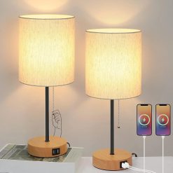 Discount 17.3" Table Lamps Set of 2 with 2 USB & AC Outlet, Pull Chain