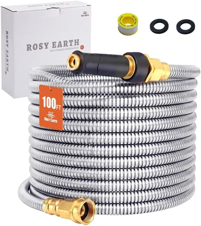 Discount Rosy Earth Stainless Steel Garden Hose 100 FT, Heavy Duty Expandable Water Hose - Image 8