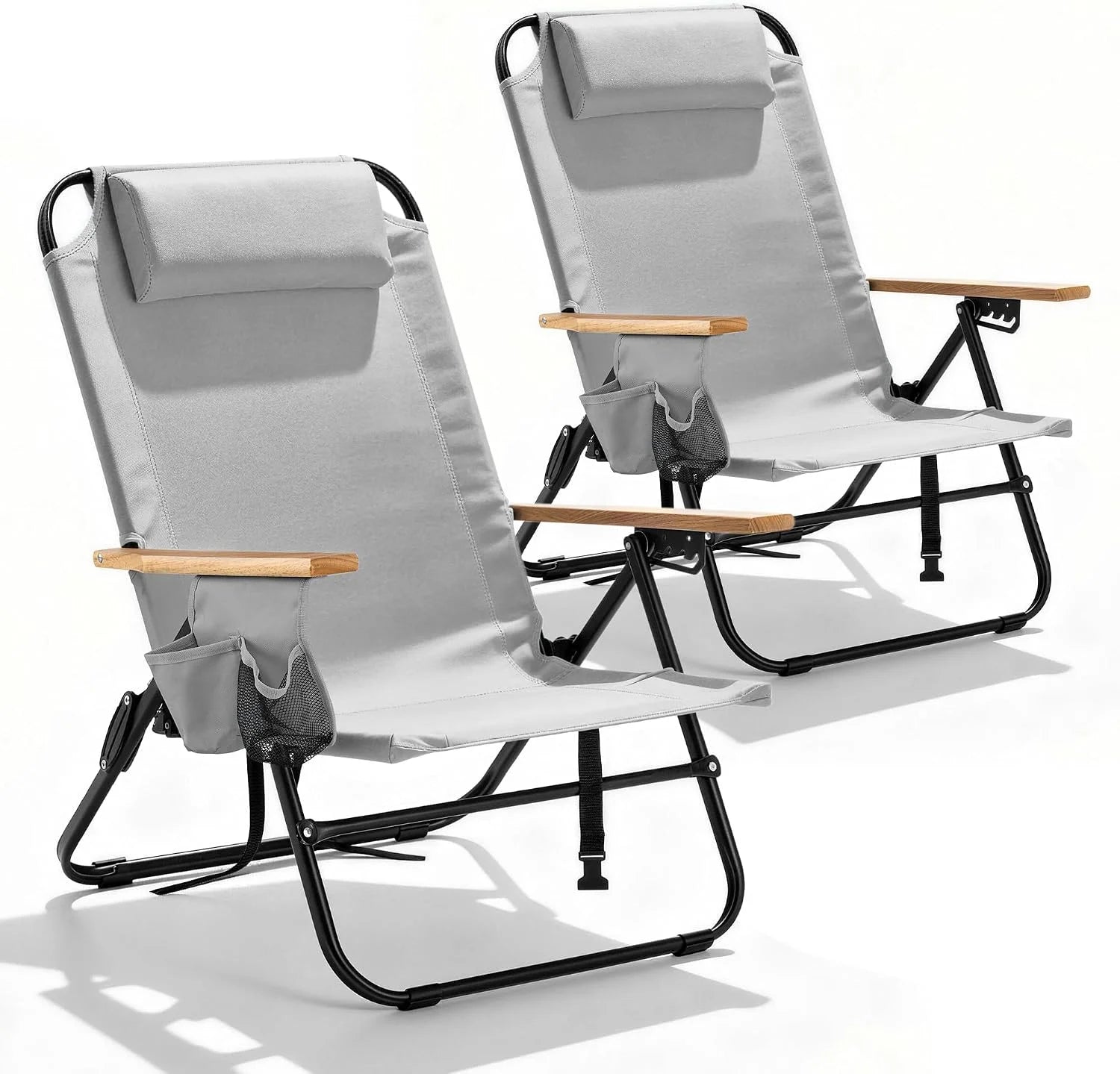 Lumi Discount Canpsky 2 Pack Premium 5-Position Reclining Camping Chair, Portable Folding Lightweight Outdoor Chair with Wooden - Image 12