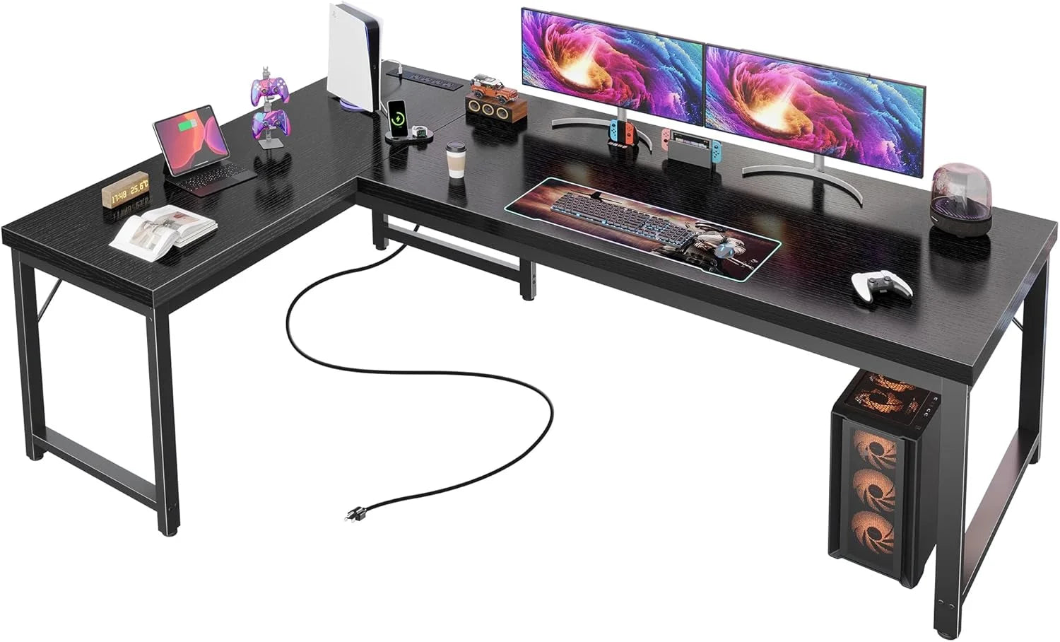 Lumi Discount Huuger 63 Inch L Shaped Desk with Power Outlets and USB-C Port, 0.95 Inch Thicker Desktop - Image 4