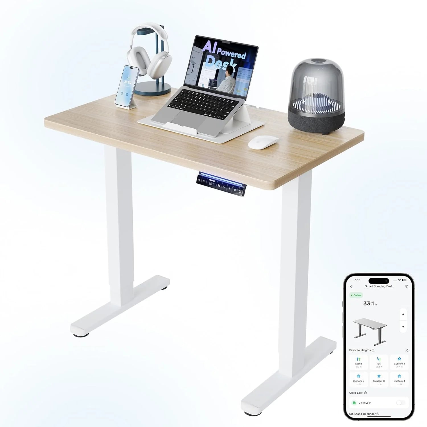 Lumi Discount HUANUO 32 Small Electric Standing Desk Adjustable Height, 4 Memory Height Settings - Image 20
