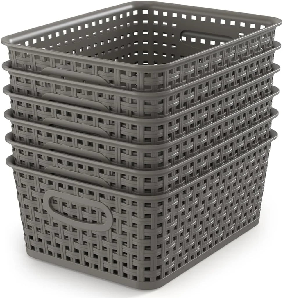 Discount Organizer Baskets, Grey 6-Pack Plastic Woven Baskets, 10.1 x 7.55 x 4.1 - Image 11