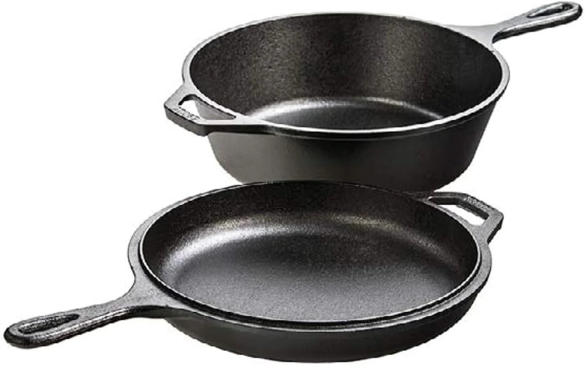 Lumi Discount Cast Iron Combo Cooker, PFAS-Free 2-in-1 3.2 Quart Deep Pot and 10.25 Inch Skillet Set