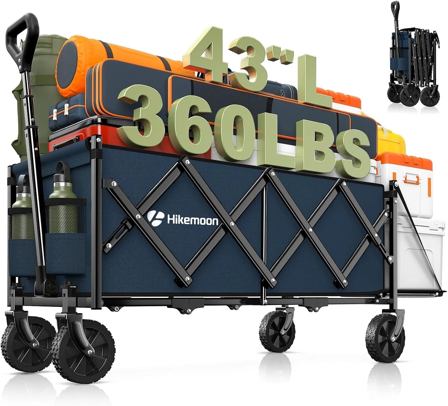 Lumi Discount 43” Extra Long Folding Wagon with Extended Tailgate, Black - Image 5