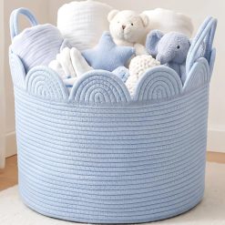 Discount Woven Basket Brown, 16 L X 16 W X 14 H, Large Storage for Blankets Toys Laundry, Cotton Rope Scalloped Edge
