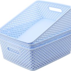 Discount 3 Pack Plastic Storage Baskets, Large, Grey, Durable Woven Plastic with Built-In Handles
