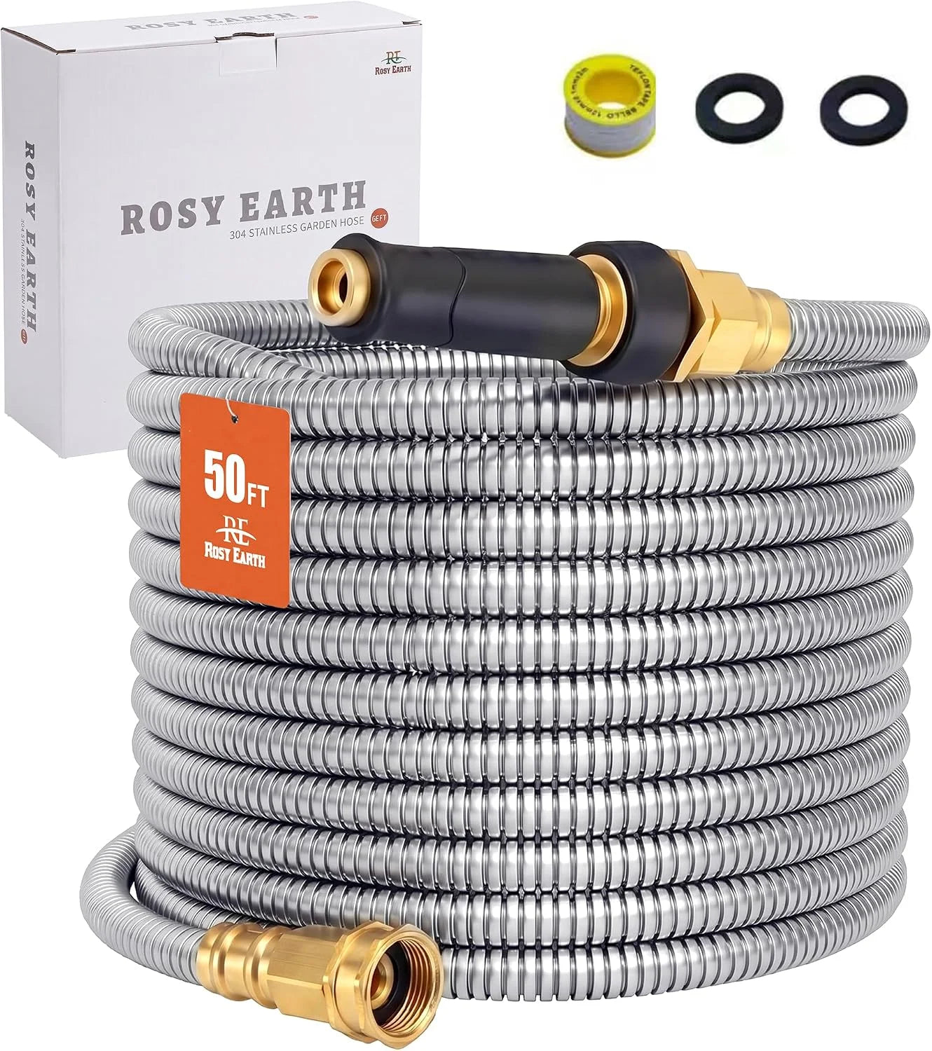 Discount Rosy Earth Stainless Steel Garden Hose 100 FT, Heavy Duty Expandable Water Hose - Image 7