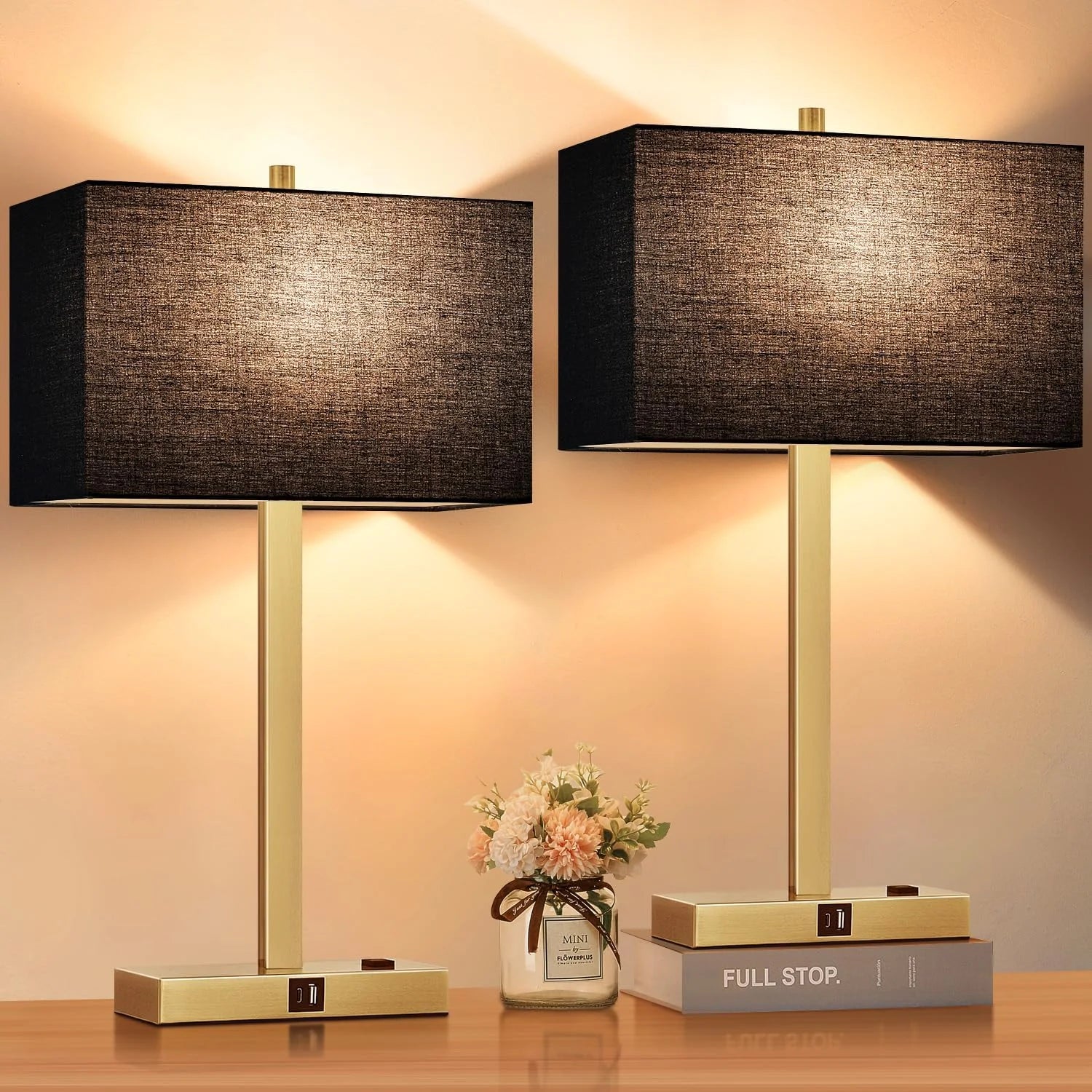 Discount Touch Bedside lamps with 2 USB & AC Outlets, Dimmable, Bulb Included - Image 4