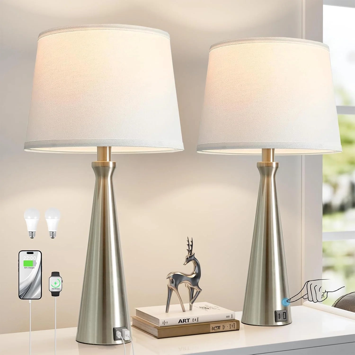 Discount Modern Table Lamps Set of 2, Dimmable, Bulb Included - Image 4