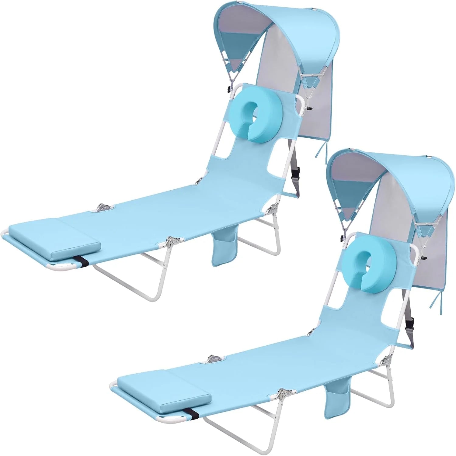 Lumi Discount Beach Tanning Lounge Chair with Canopy Shade Face Hole Padded Adjustable Washable, 6 Position Layout Chair - Image 11