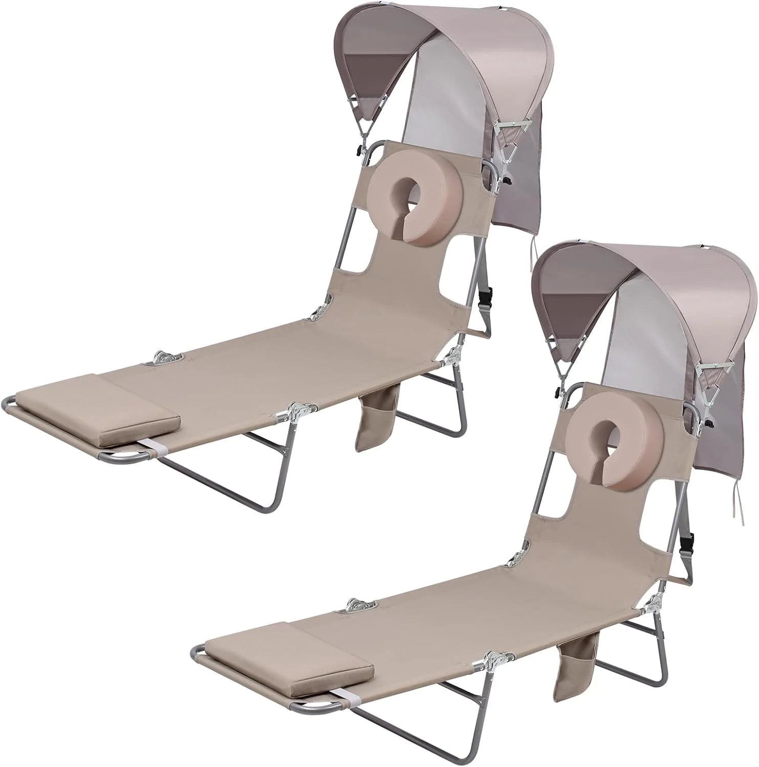 Lumi Discount Beach Tanning Lounge Chair with Canopy Shade Face Hole Padded Adjustable Washable, 6 Position Layout Chair - Image 4