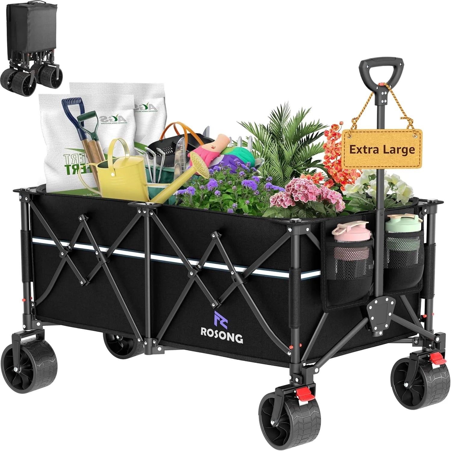 Lumi Discount Collapsible Wagon Cart with Wheels Foldable – Folding Utility Heavy Duty Wagons Carts for Grocery Sports Garden Shopping Camping - Image 6