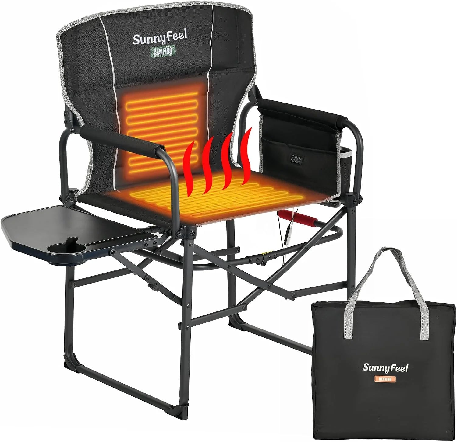 Lumi Discount SUNNYFEEL Camping Directors Chair, Heavy Duty, Oversized Portable Folding Chair with Side Table - Image 4
