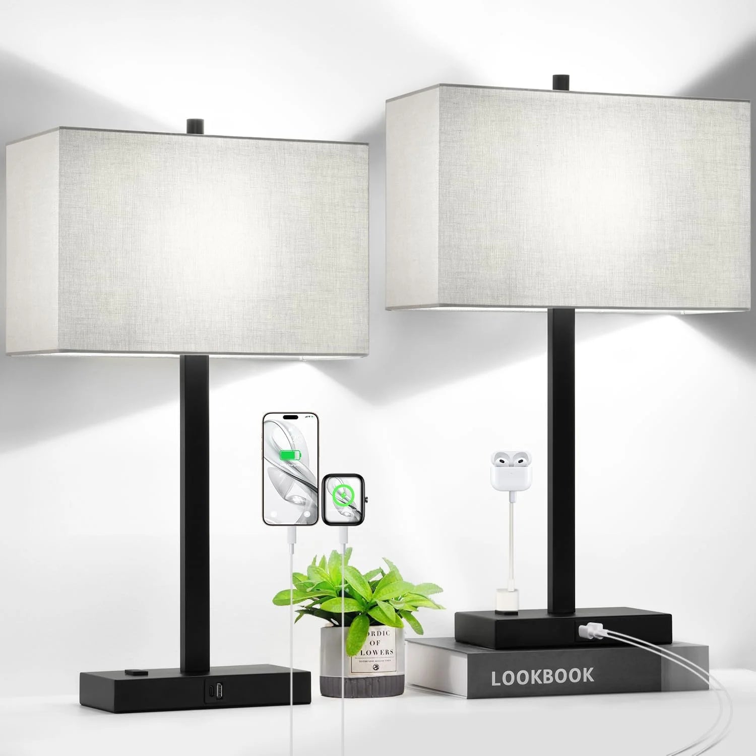 Discount Touch Bedside lamps with 2 USB & AC Outlets, Dimmable, Bulb Included - Image 2