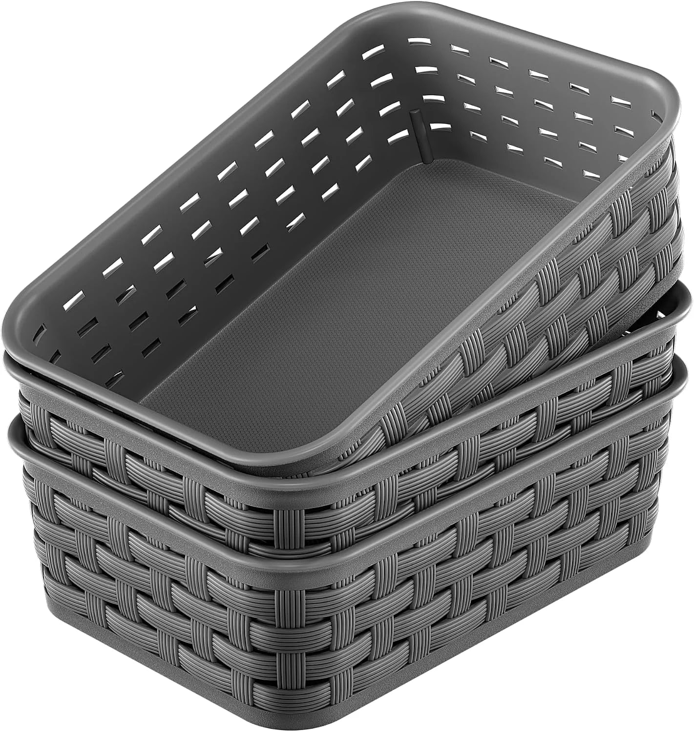 Discount Plastic Storage Baskets, Small Organizing Baskets, Plastic Storage Bins Wicker Pantry Organizer Bins - Image 4