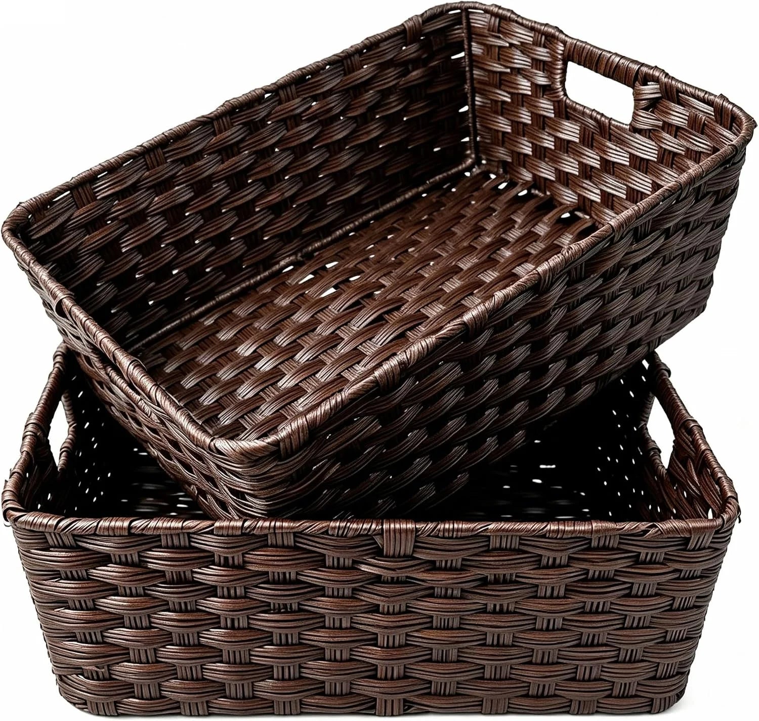 Discount Wicker Storage Basket, Metal Frame, Set of 2, Washable Waterproof - Image 2