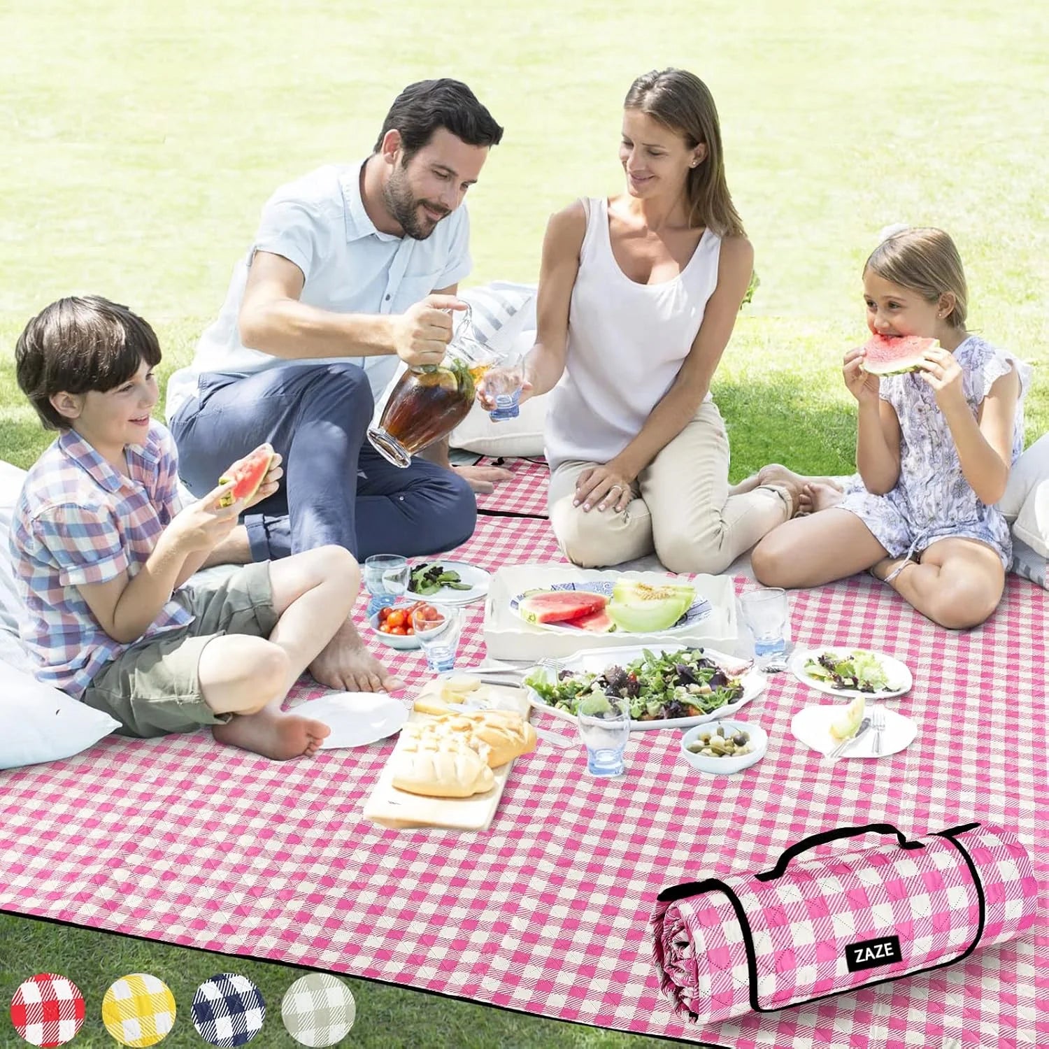 Lumi Discount Extra Large Picnic Outdoor Blanket, 80鈥漻80" Waterproof Foldable Blankets Gingham Picnic Mat for Beach - Image 3