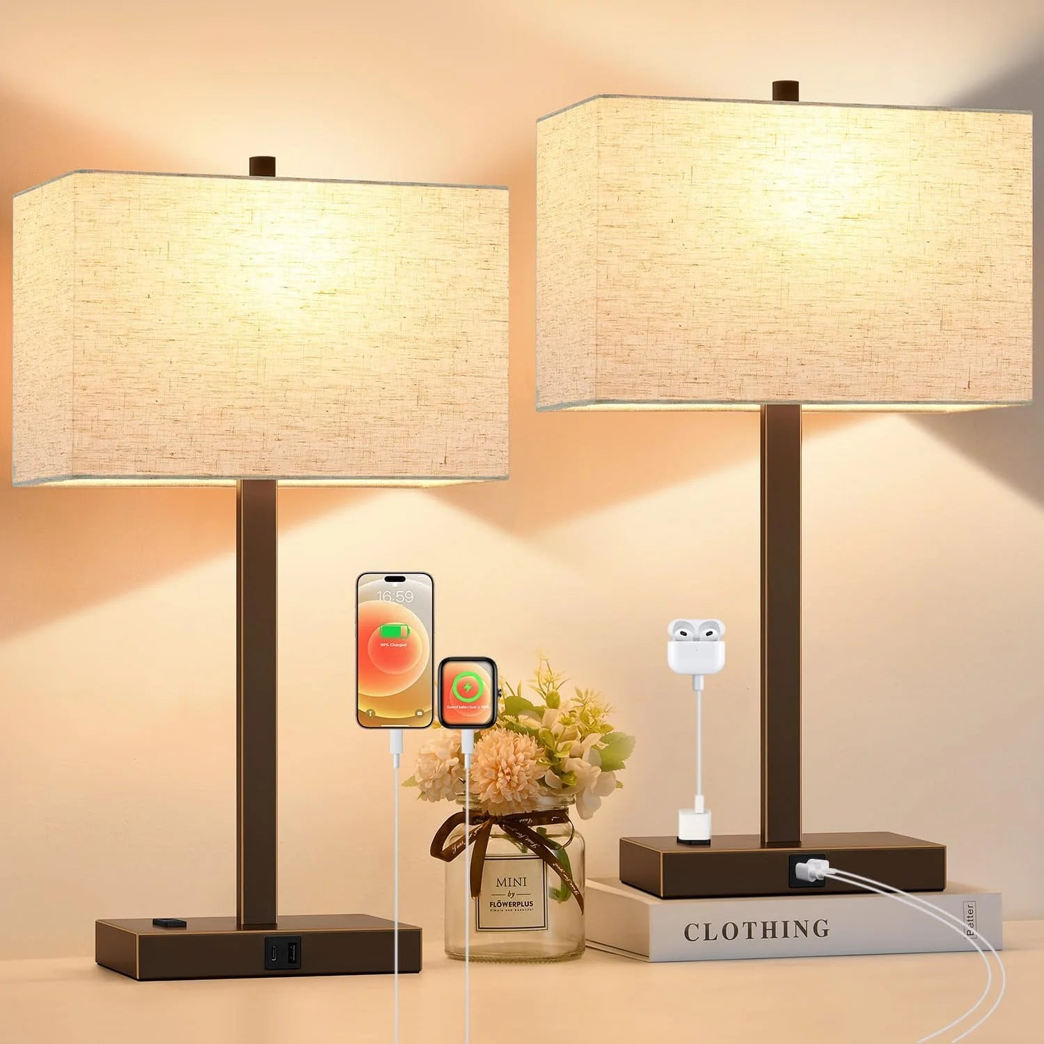 Discount Touch Bedside lamps with 2 USB & AC Outlets, Dimmable, Bulb Included - Image 13