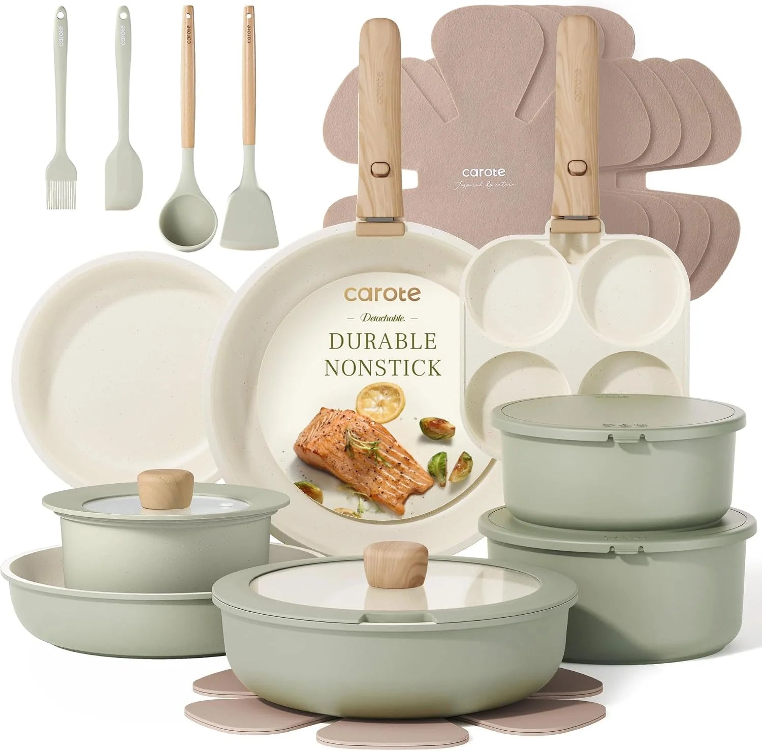 Lumi Discount CAROTE 21pcs Pots and Pans Set, Nonstick Cookware Set Detachable Handle - Image 2