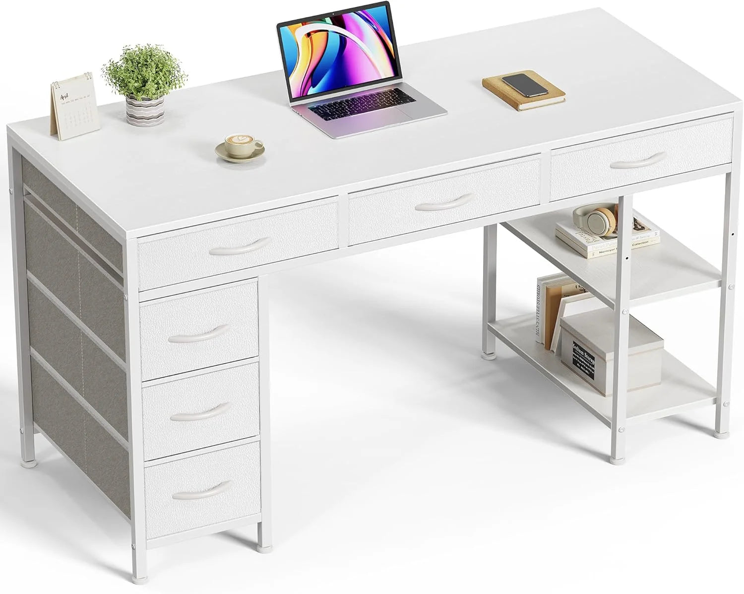 Lumi Discount Huuger Computer Desk with 6 Drawers, Office Desk with Shelves, 47inch - Image 11