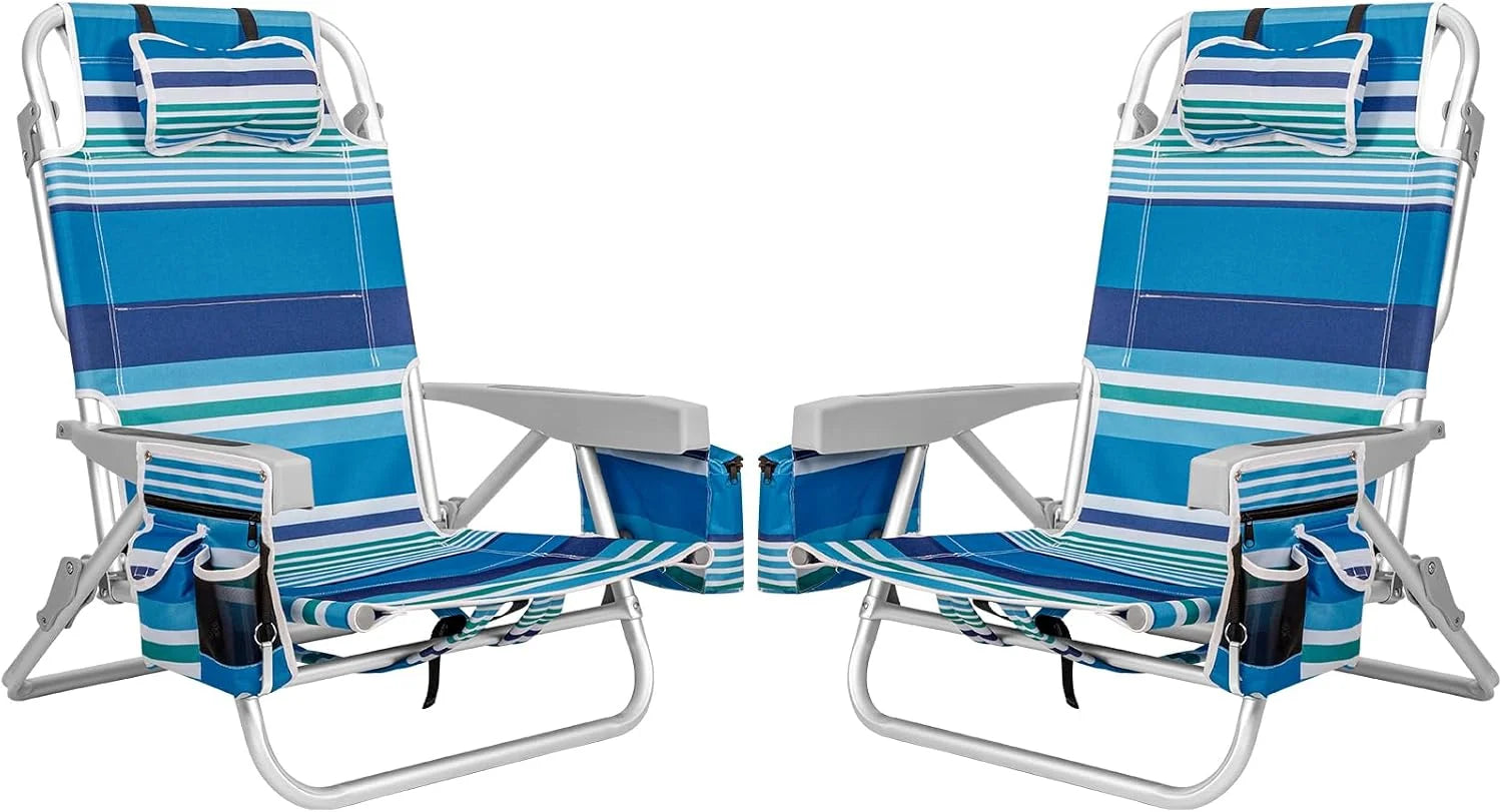 Discount Aluminum Extra Wide 5-Position Lay Flat Folding Backpack Beach Chairs for Adults, with Cooler Bag - Image 2