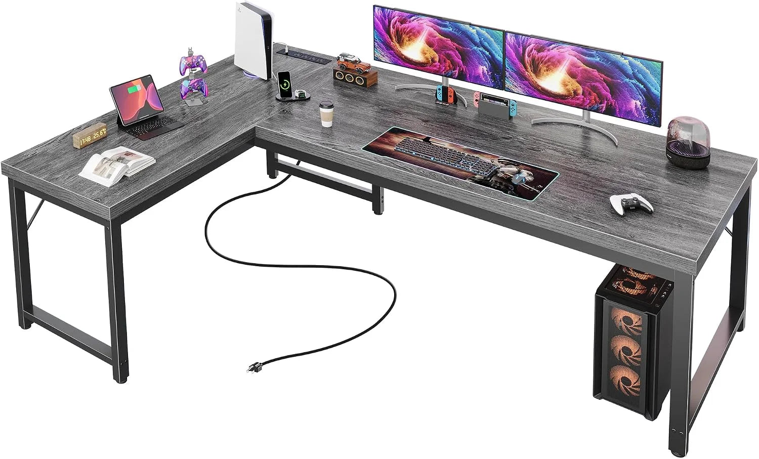 Lumi Discount Huuger 63 Inch L Shaped Desk with Power Outlets and USB-C Port, 0.95 Inch Thicker Desktop - Image 8