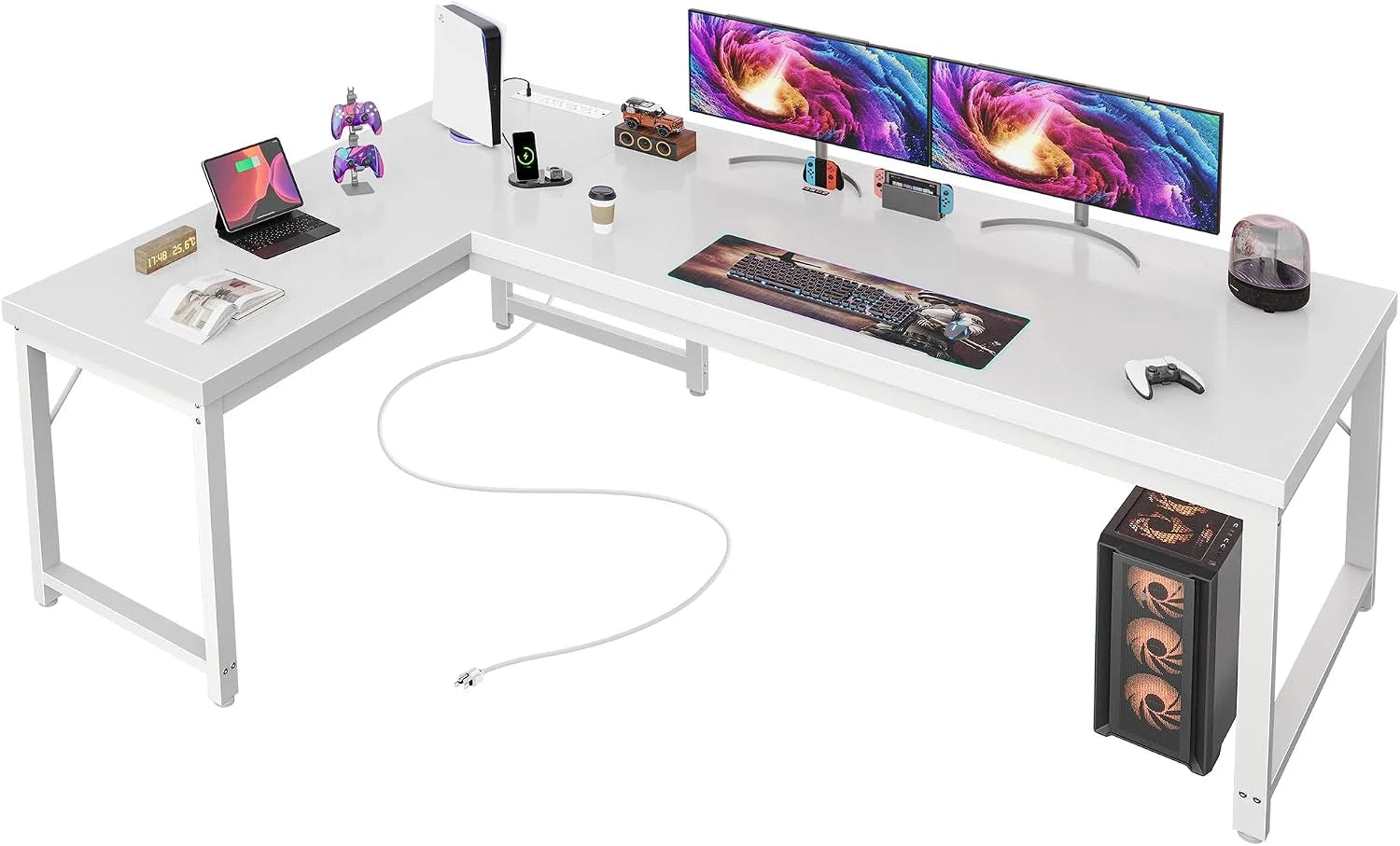 Lumi Discount Huuger 63 Inch L Shaped Desk with Power Outlets and USB-C Port, 0.95 Inch Thicker Desktop - Image 5