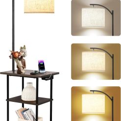 Discount PESRAE Floor Lamp with Table, 3-Color Temperature, 9W LED, Modern Shelves Side Table for Bedroom