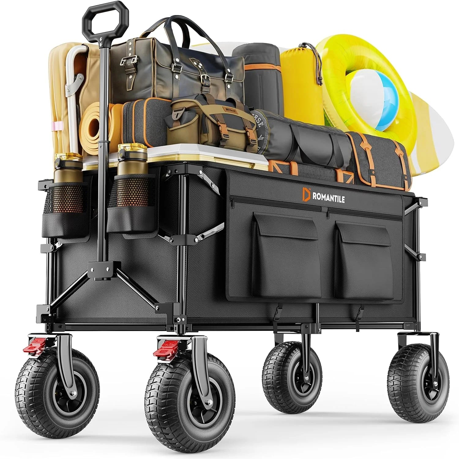 Lumi Discount Beach Wagon with 9×3.5IN Big Inflatable Rubber Wheels for Sand, 240L Collapsible Wagon Cart