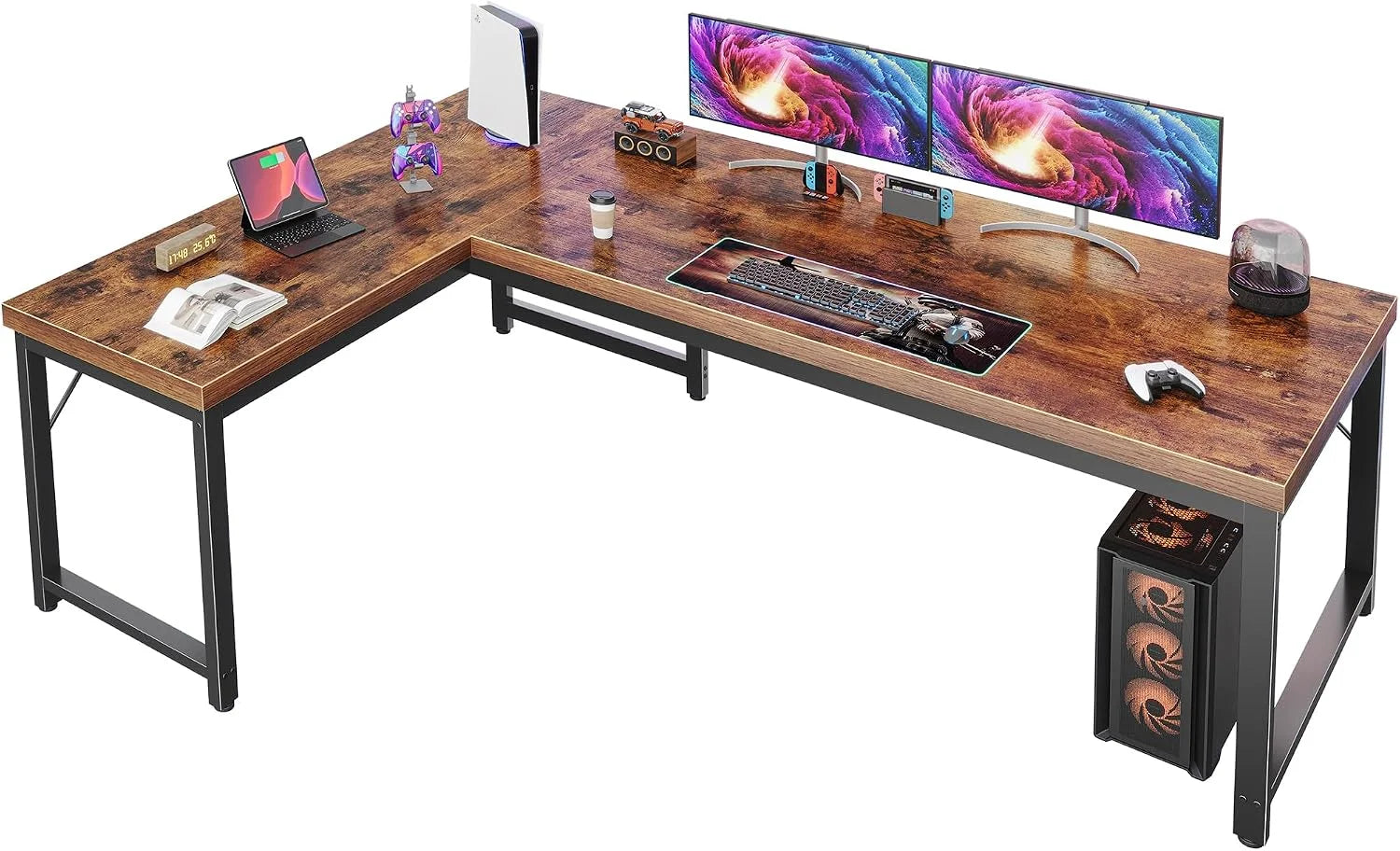 Lumi Discount Huuger 63 Inch L Shaped Desk with Power Outlets and USB-C Port, 0.95 Inch Thicker Desktop - Image 3