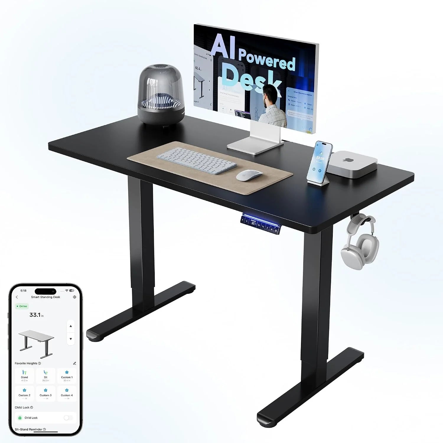 Lumi Discount HUANUO 32 Small Electric Standing Desk Adjustable Height, 4 Memory Height Settings - Image 17