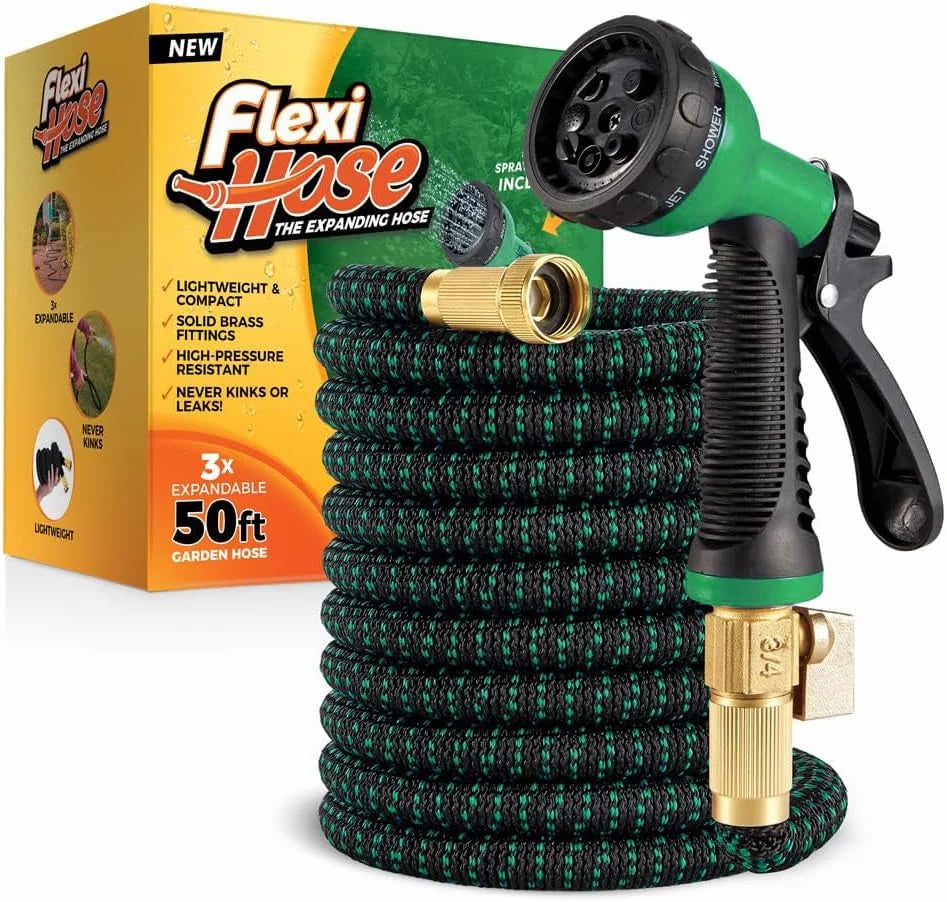 Lumi Discount Hose with 8 Function Nozzle, 100FT, 3/4 Inch Solid Brass Fittings and Double Latex Core - Image 3