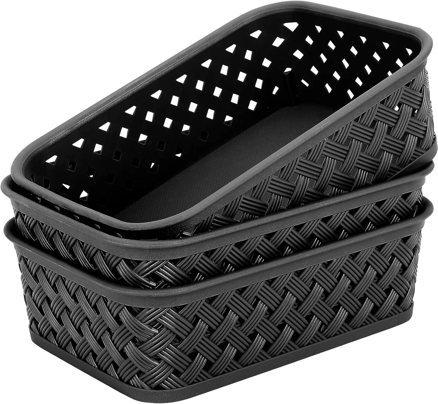 Discount 3 Pack Plastic Storage Baskets, Large, White, Durable Woven Plastic with Built-In Handles - Image 6