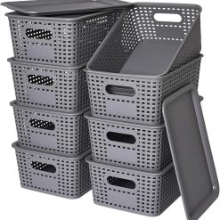Discount Plastic Storage Baskets with Lids for Organization, Stackable Storage bins, Storage Organizing Baskets