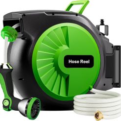 Lumi Discount Garden Hose Reel 100FT x 1/2 in, Wall Mount Water Hose Reel for Outside with Auto Rewind