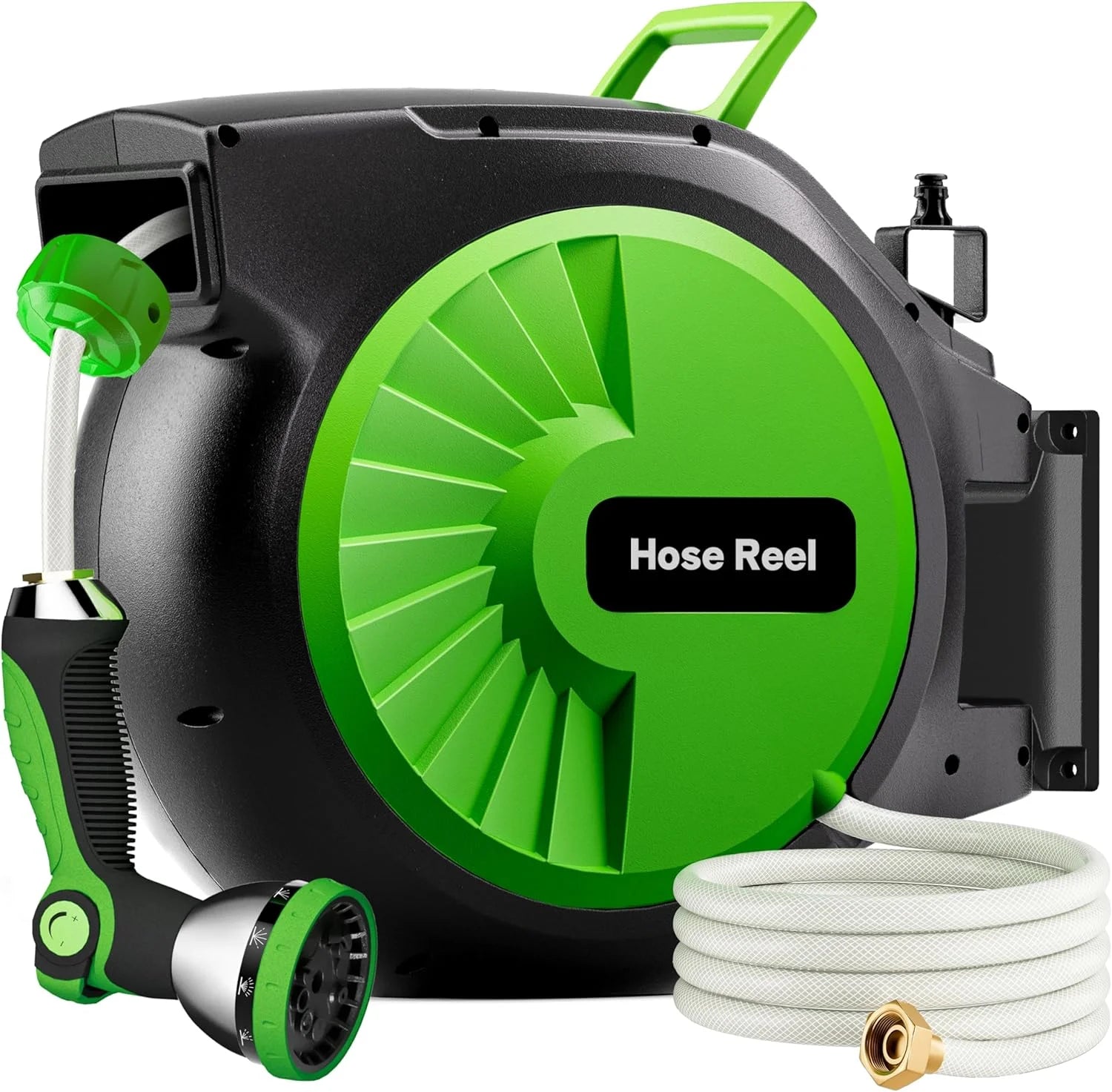 Lumi Discount Garden Hose Reel 100FT x 1/2 in, Wall Mount Water Hose Reel for Outside with Auto Rewind