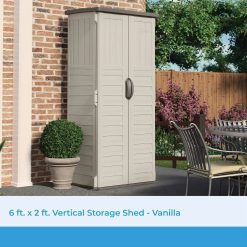 Discount Vertical Outdoor Storage Shed with All-Weather Construction, Vanilla