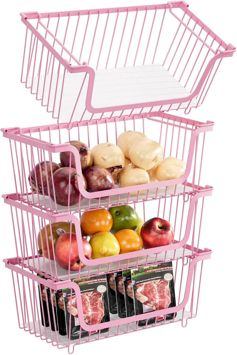 Discount Stackable Wire Baskets Pantry Organizers and Storage Bins, Black, Breathable Metal Design with Rotating - Image 7