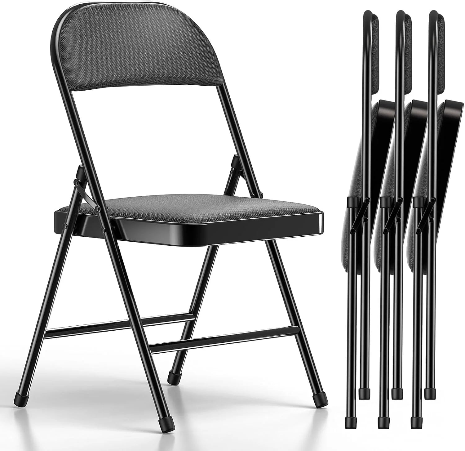 Discount 4 Pack Folding Chairs, Fabric Dining Chair Set with Padded Cushion and Back