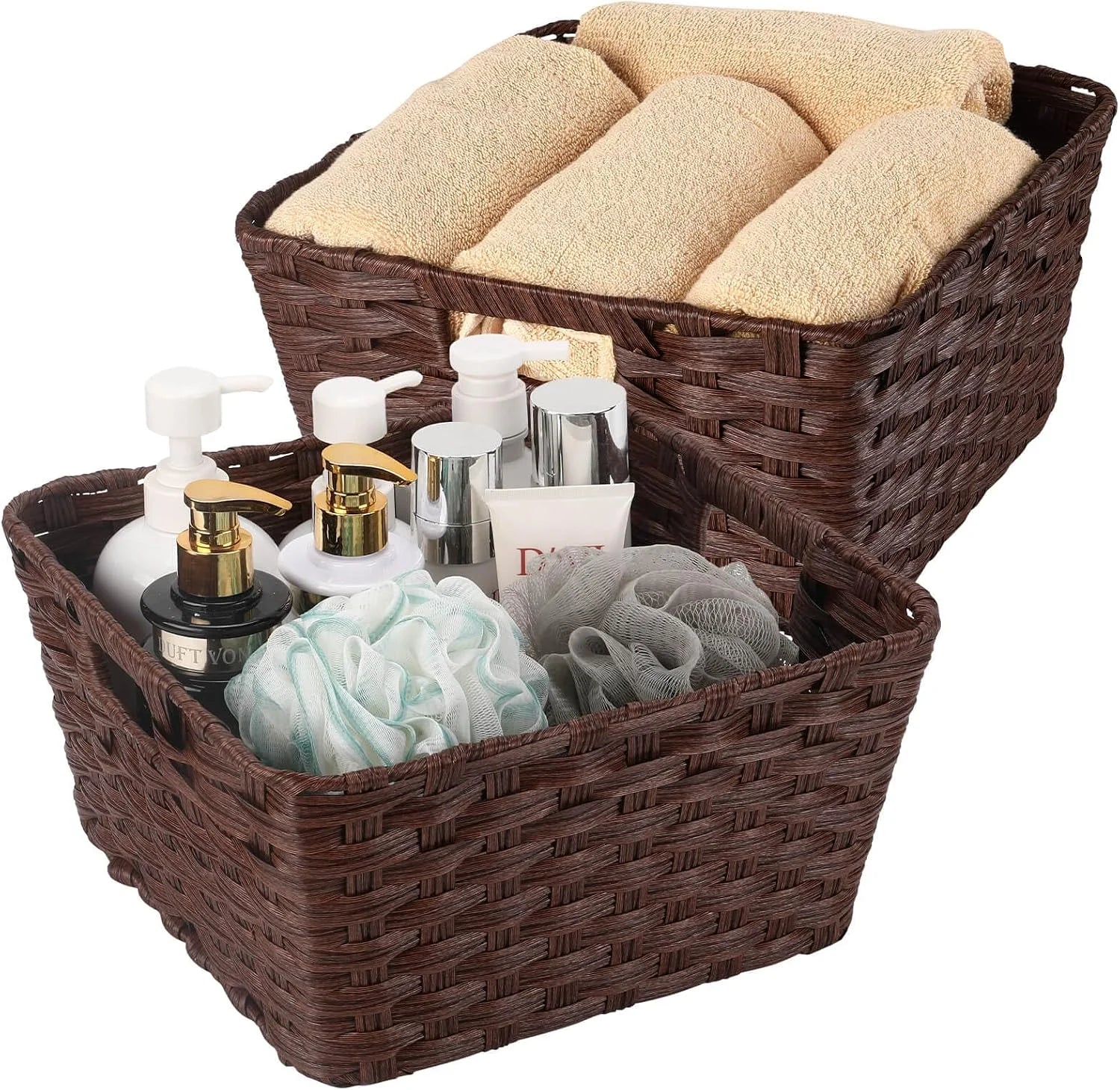 Discount Wicker Storage Basket, Metal Frame, Set of 2, Washable Waterproof - Image 4