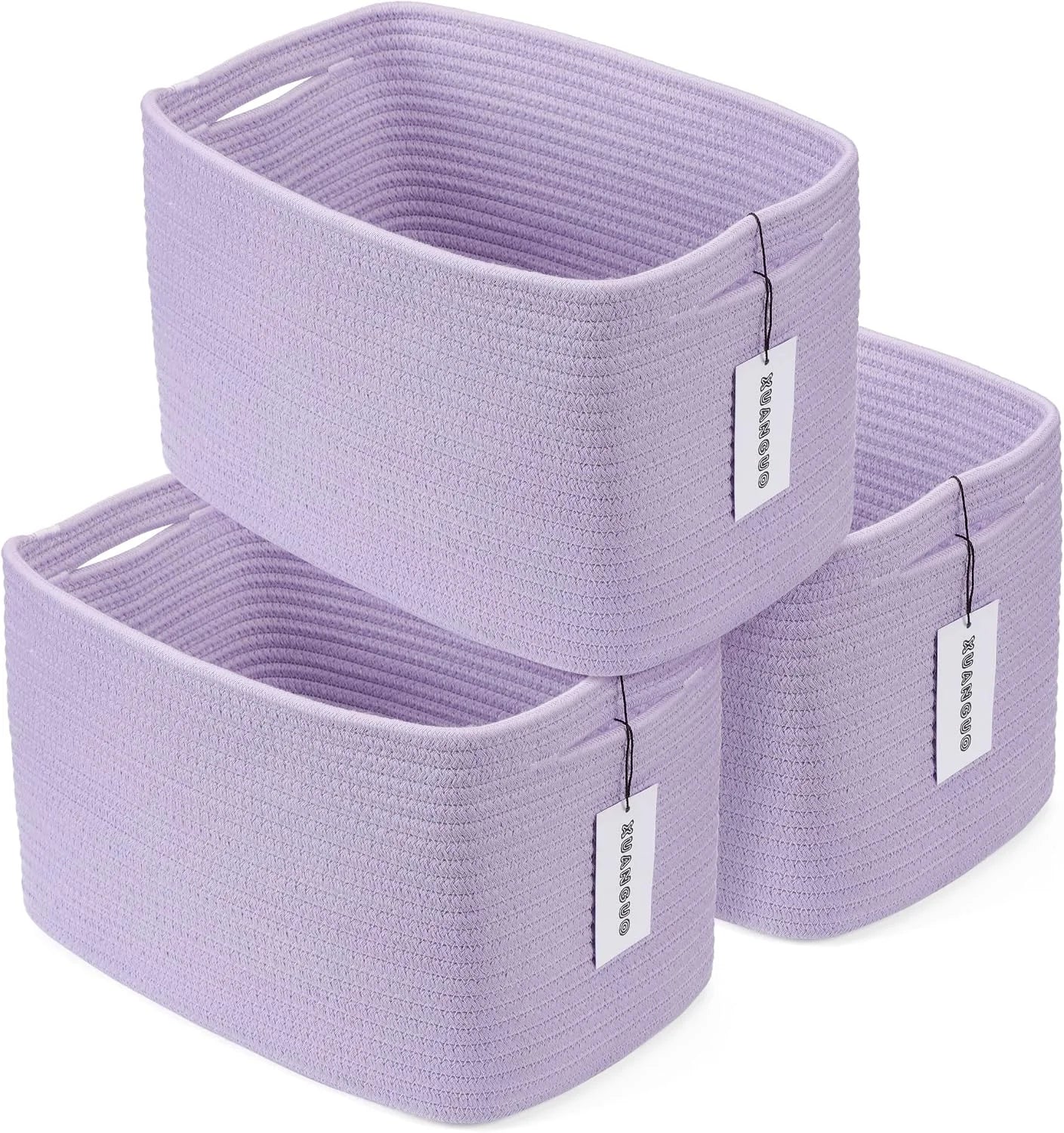 Discount Cotton Rope Storage Baskets 15x10x9.3 3 Pack White, Decorative rectangular storage baskets for shelves - Image 2